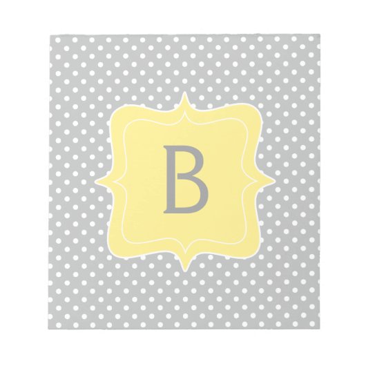 Polka Dot Grey und Yellow Monogram Notizblock (Vorderseite)