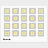 Polka Dot Grey und Yellow Monogram Quadratischer Aufkleber (Blatt)