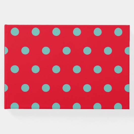 Polka Dot Guest Book (Red & Aqua) Gästebuch (Vorderseite)