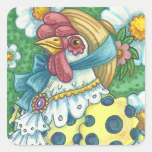 POLKA DOT HAND, CHICKEN STICKERS Square, Blatt