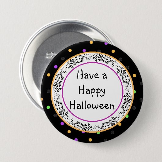 Polka Dot Happy Halloween Black Button (Vorne & Hinten)