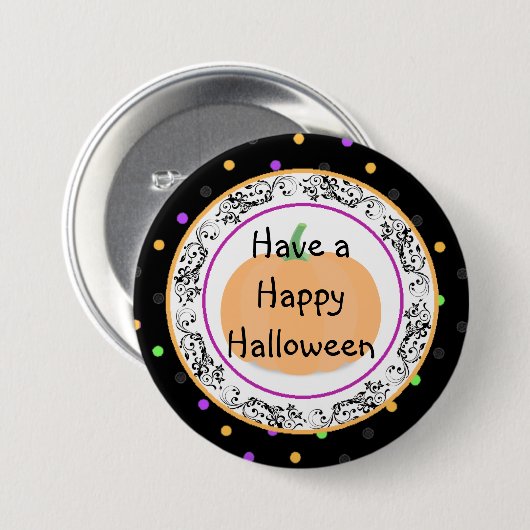 Polka Dot Happy Halloween Black Button (Vorne & Hinten)