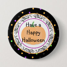 Polka Dot Happy Halloween Black Button