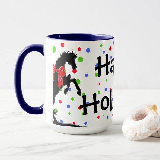 Polka Dot Heart Horses (Holiday) Tasse (Mit Donut)