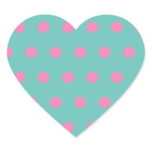 Polka Dot Heart Stickers (Aqua & Pink)