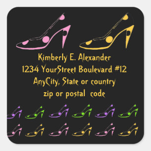 Polka Dot High Heel Rücksendeadresse Quadratischer Aufkleber