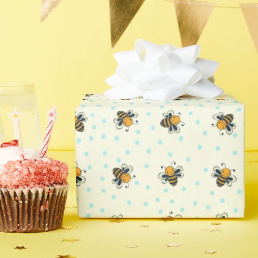 Polka Dot Honey Bees Antikes Weiß Geschenkpapier (Geburtstagsparty)