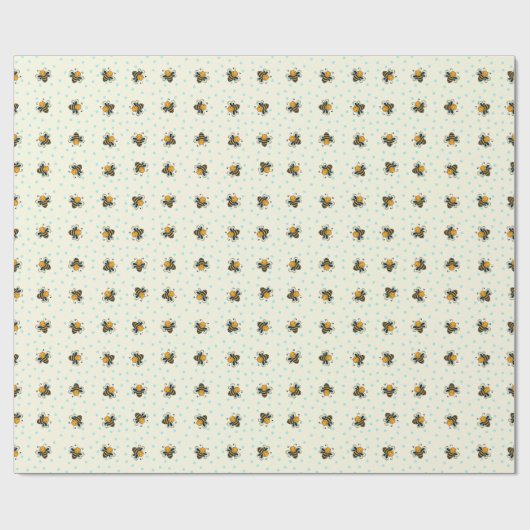 Polka Dot Honey Bees Antikes Weiß Geschenkpapier (Flach)