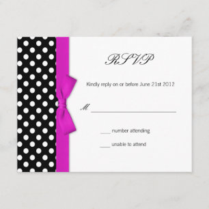 Polka Dot Hot Pink Bow Wedding Response Card RSVP Karte