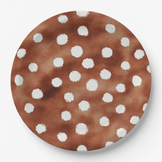 Polka-Dot in Coffee Brown und White Pappteller (Vorderseite)