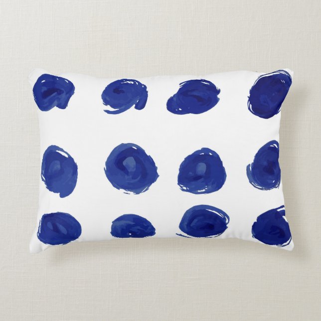 Polka dot, indigoblau Aquarell. Dekokissen (Vorderseite)
