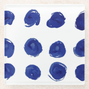 Polka dot, indigoblau Aquarell. Glasuntersetzer
