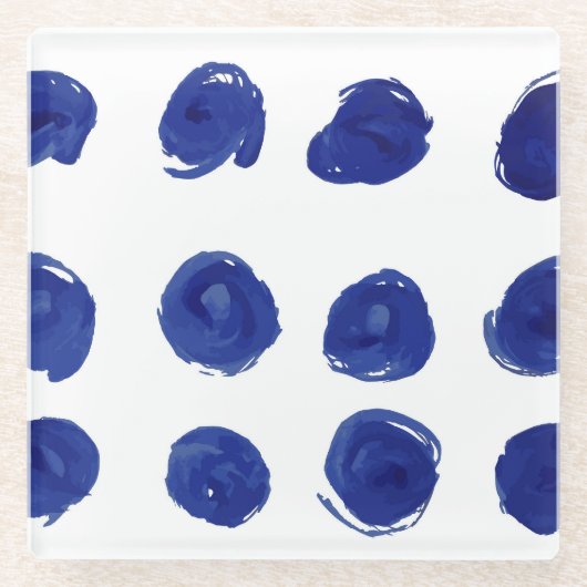 Polka dot, indigoblau Aquarell. Glasuntersetzer (Vorderseite)