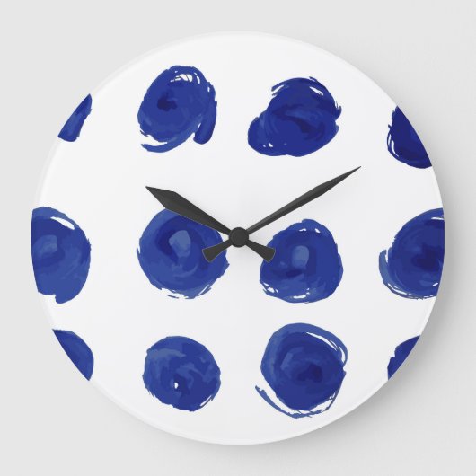 Polka dot, indigoblau Aquarell. Große Wanduhr (Vorderseite)