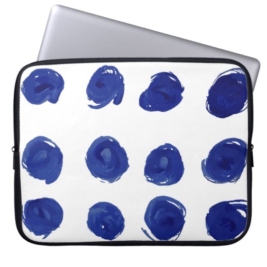 Polka dot, indigoblau Aquarell. Laptopschutzhülle (Vorderseite)