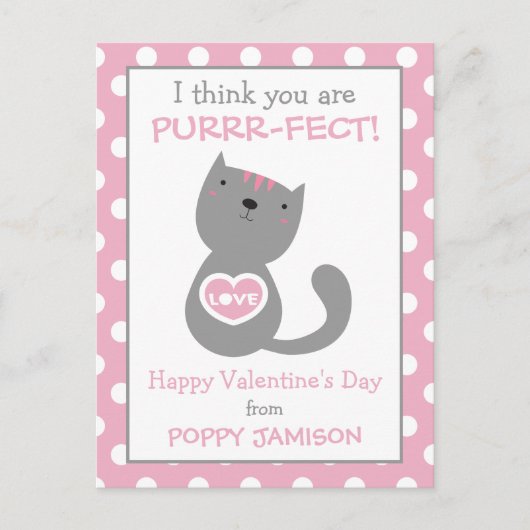 Polka Dot Kitty Cat Personalisiert Valentine's Car Postkarte (Vorderseite)