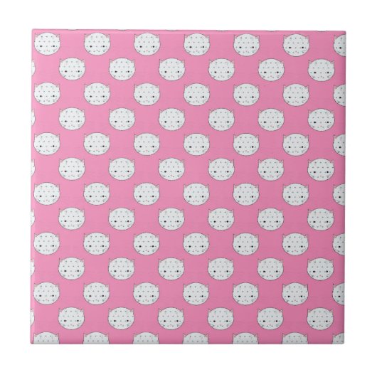 Polka Dot Kitty Pink und White Cat Gesicht Muster Fliese (Vorderseite)
