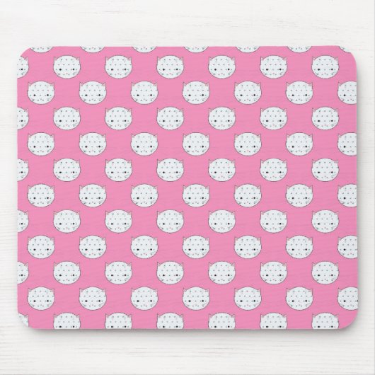 Polka Dot Kitty Pink und White Cat Gesicht Muster Mousepad (Vorne)