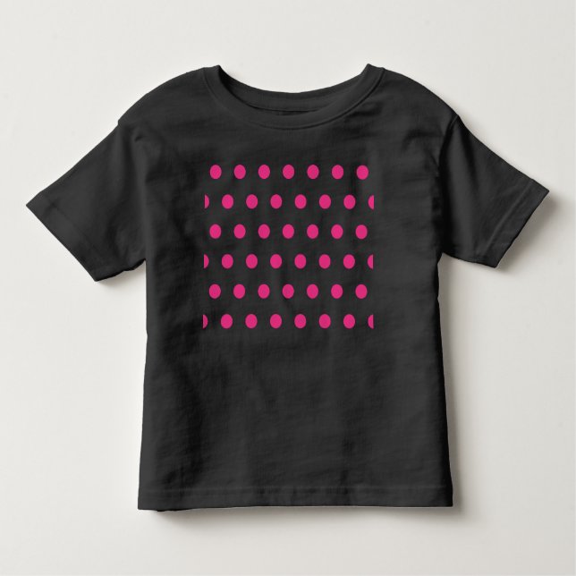 Polka-Dot-Kleinkind-T - Shirt (Schwarz & Neon Pink (Vorderseite)