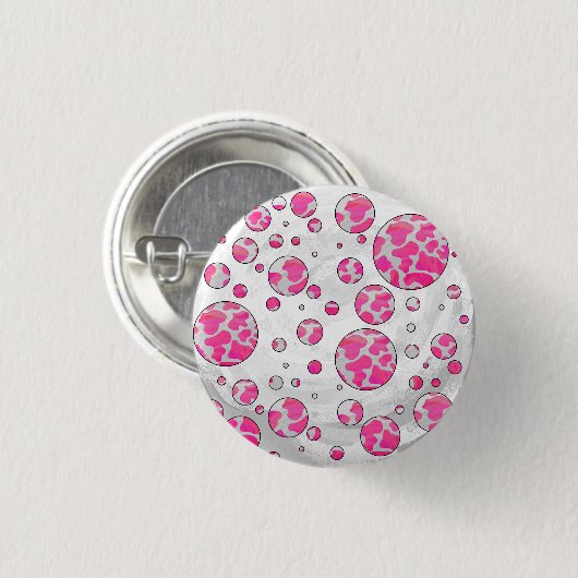 Polka Dot Kuh Rosa und Weiß Button (Vorne & Hinten)