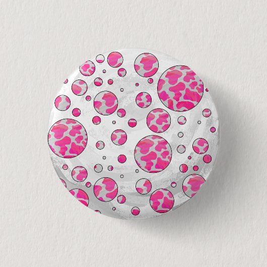 Polka Dot Kuh Rosa und Weiß Button (Vorderseite)