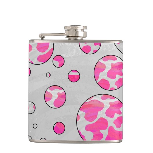 Polka Dot Kuh Rosa und Weiß Flachmann (Vorderseite)