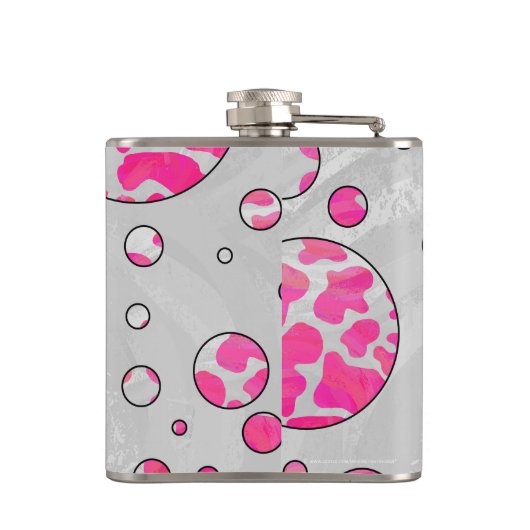 Polka Dot Kuh Rosa und Weiß Flachmann (Rückseite)