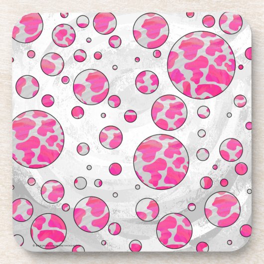 Polka Dot Kuh Rosa und Weiß Untersetzer (Vorderseite)