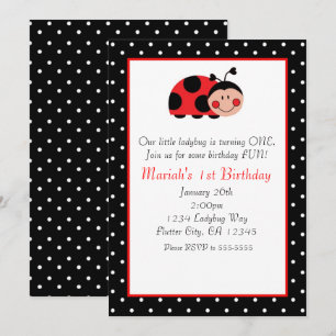 Polka Dot Ladybug Party Einladungen Rot & Schwarz