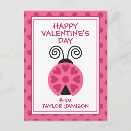 Polka Dot Ladybug Personalisiert Valentinskarte Postkarte (Vorderseite)