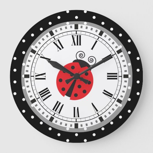Polka Dot Ladybug Retro Style Clock Große Wanduhr (Vorderseite)