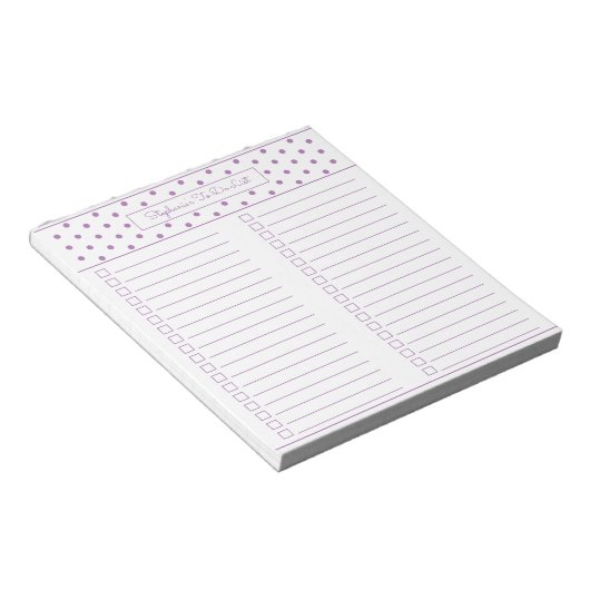Polka Dot Lavender Two Column Checklist Notizblock (angewinkelt)