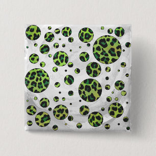 Polka Dot Leopard Black und Green Button