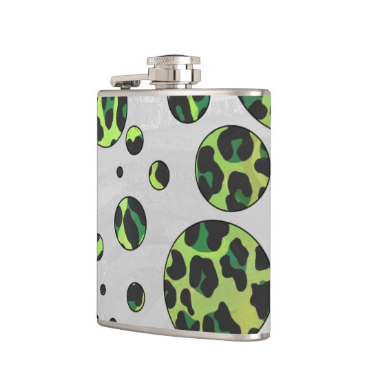 Polka Dot Leopard Black und Green Flachmann (Links)