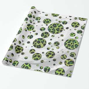 Polka Dot Leopard Black und Green Geschenkpapier