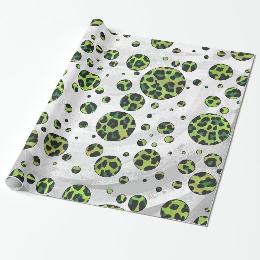 Polka Dot Leopard Black und Green Geschenkpapier (Ungerollt)