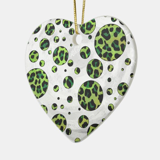 Polka Dot Leopard Black und Green Keramikornament (Links)