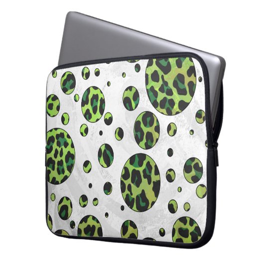 Polka Dot Leopard Black und Green Laptopschutzhülle (Vorderseite Links)