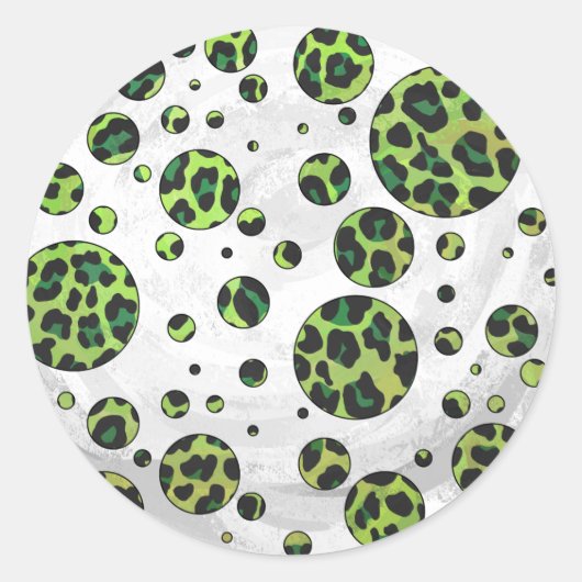 Polka Dot Leopard Black und Green Runder Aufkleber (Vorderseite)