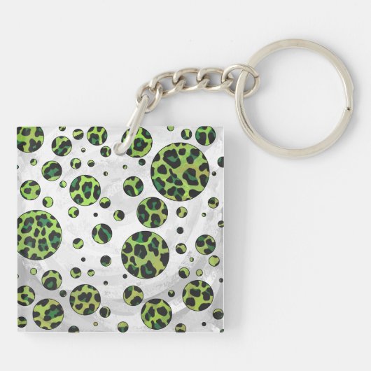 Polka Dot Leopard Black und Green Schlüsselanhänger (Rückseite)