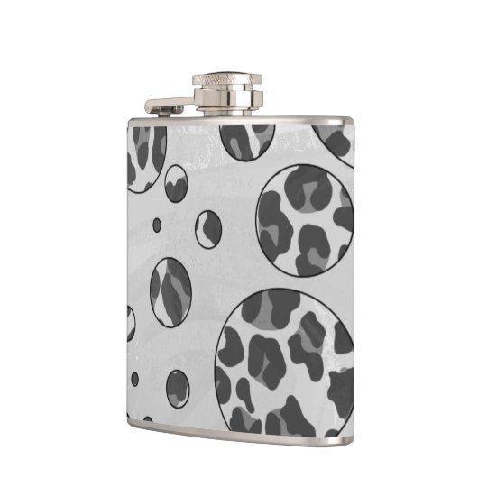 Polka Dot Leopard Schwarzweiß-Design Flachmann (Links)