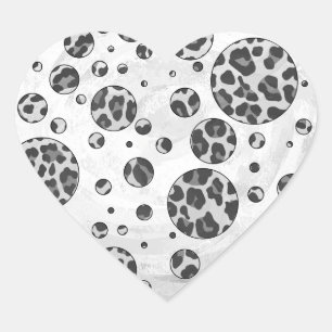 Polka Dot Leopard Schwarzweiß-Design Herz-Aufkleber