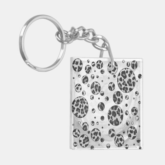 Polka Dot Leopard Schwarzweiß-Design Schlüsselanhänger (Vorderseite links)
