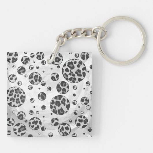 Polka Dot Leopard Schwarzweiß-Design Schlüsselanhänger (Rückseite)
