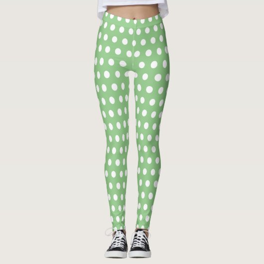 Polka Dot Light Green und White Leggings (Vorderseite)