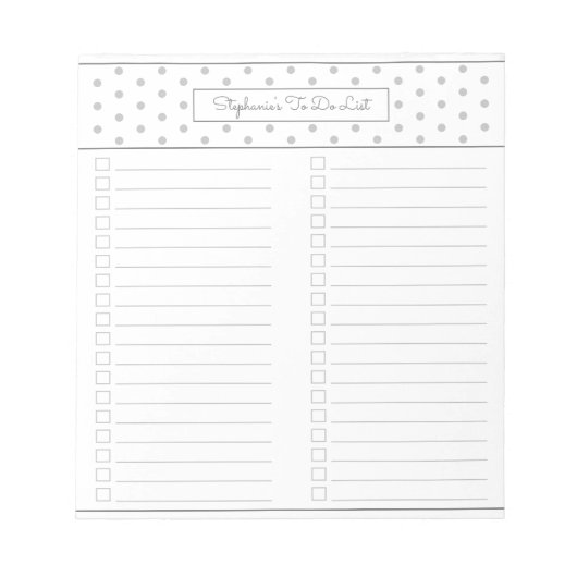 Polka Dot Light Grey Two Column Checklist Notizblock (Vorderseite)