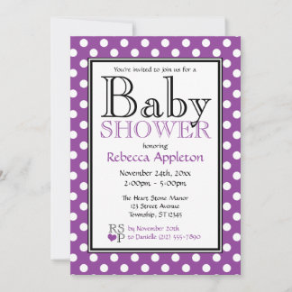 Polka Dot Lila Baby Shower Einladungen