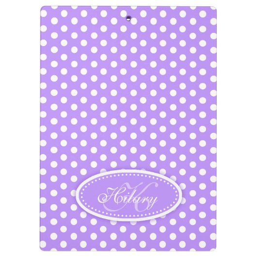 Polka dot lila individuelle Name und erste Zwische Klemmbrett (Rückseite)