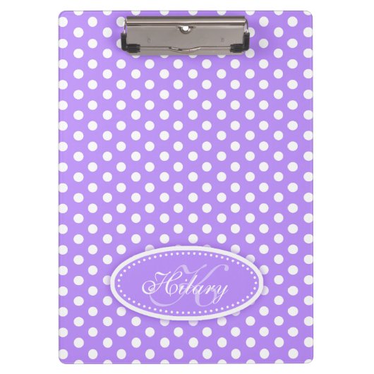 Polka dot lila individuelle Name und erste Zwische Klemmbrett (Vorderseite)