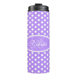 Polka dot lila und weiß personalisiert thermosbecher